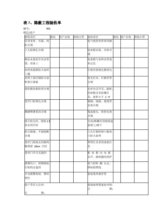 隐蔽工程验收单