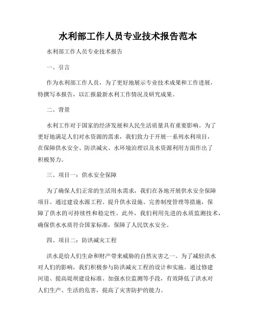 水利部工作人员专业技术报告范本