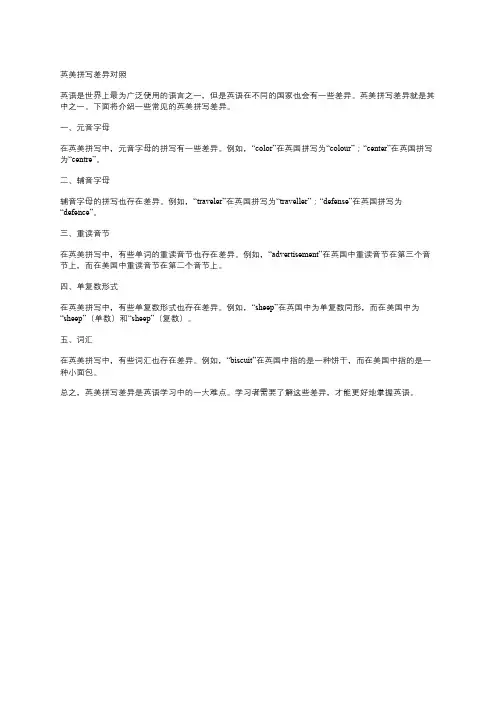 英美拼写差异对照