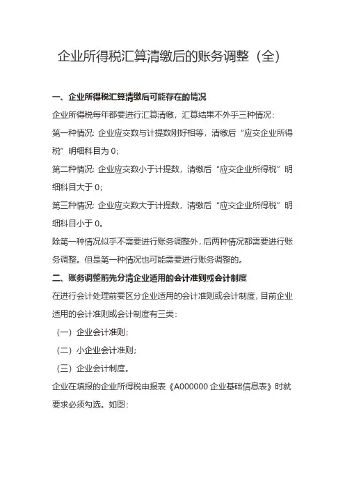 企业所得税汇算清缴后的账务调整(全)
