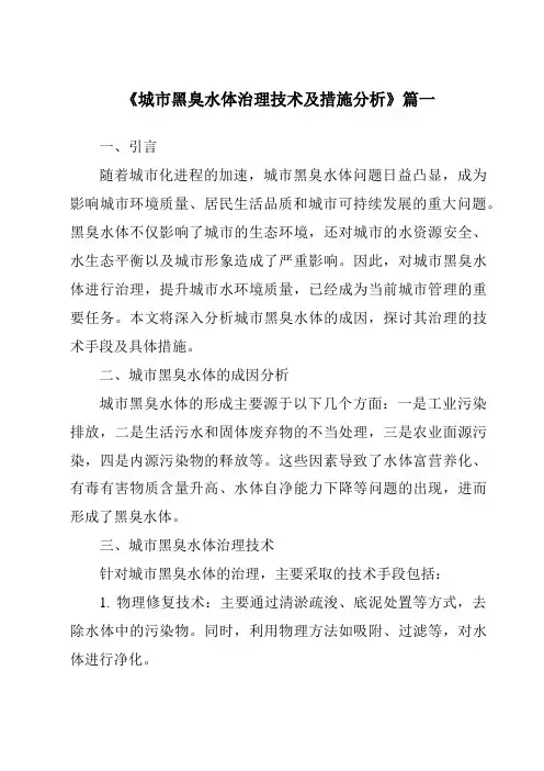 《2024年城市黑臭水体治理技术及措施分析》范文