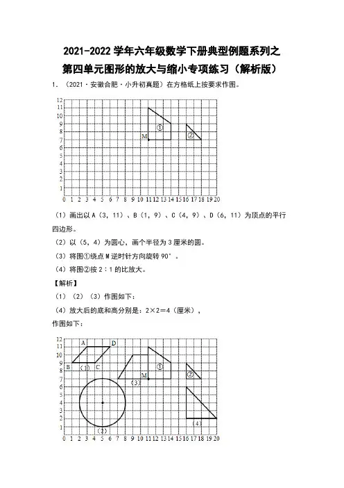 六年级数学下册  典型例题系列之第四单元图形的放大与缩小专项练习 带解析(苏教版)