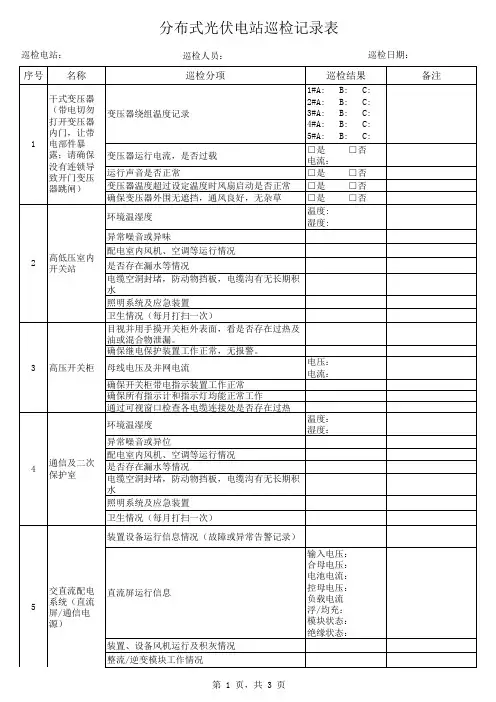 分布式光伏电站设备巡检标准