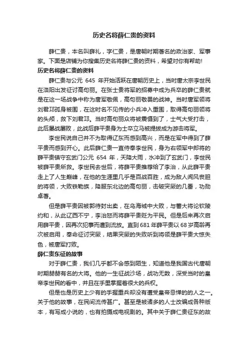 历史名将薛仁贵的资料