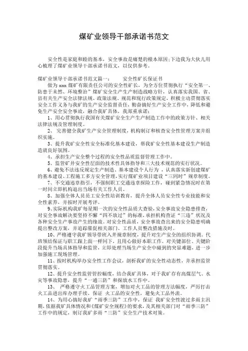 煤矿业领导干部承诺书范文