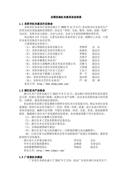 全国各地红木家具协会信息