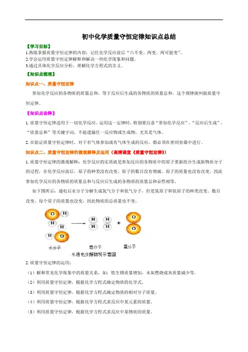 初中化学质量守恒定律知识总结