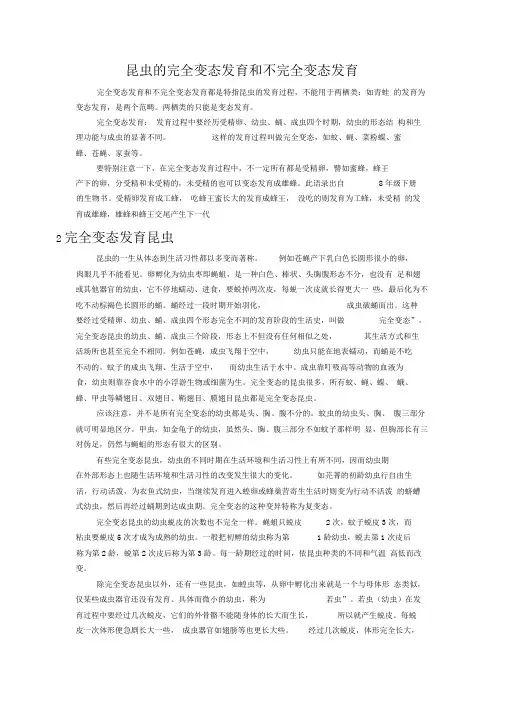 昆虫的完全变态发育和不完全变态发育
