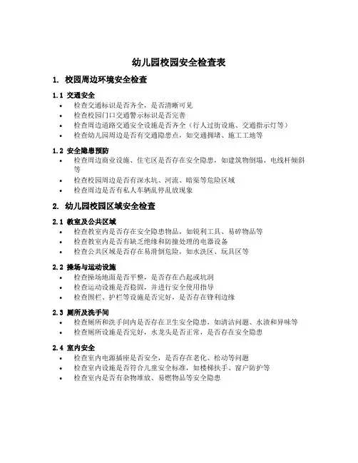 幼儿园校园安全检查表