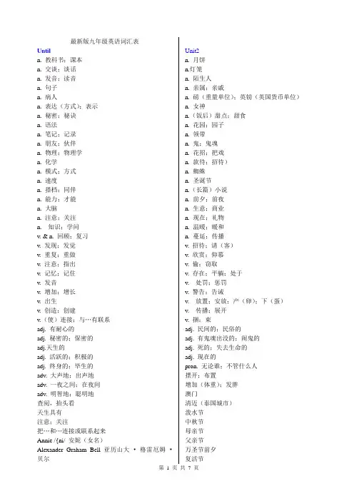 (完整word版)最新人教版九年级英语单词表(中文)