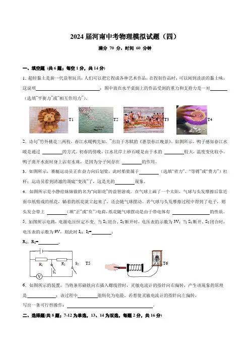 河南中考物理模拟试题(含答案)2023-2024学年人教版物理九年级全一册