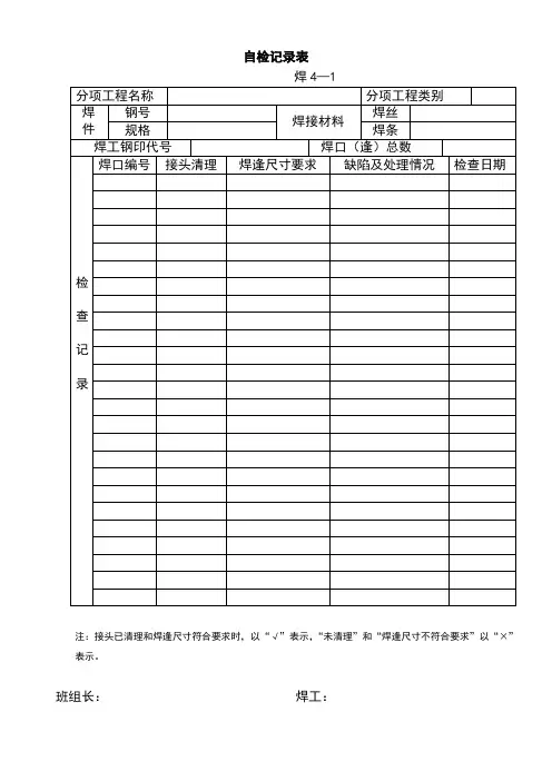 焊接自检记录表