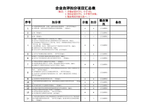 企业自评扣分项目表