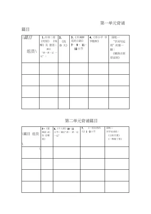 二年级下册课文背诵登记表