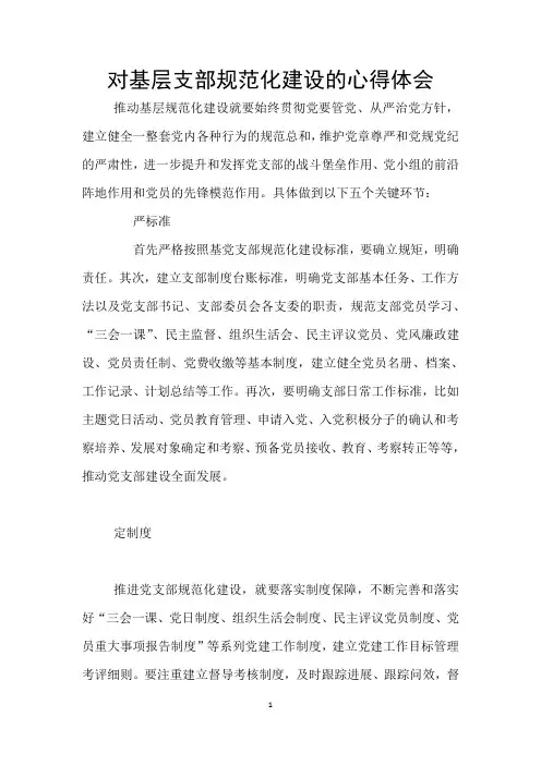 对基层支部规范化建设的心得体会