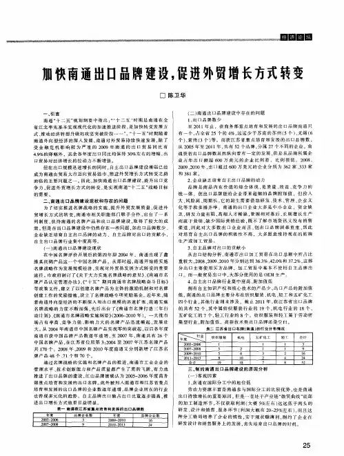 加快南通出口品牌建设,促进外贸增长方式转变