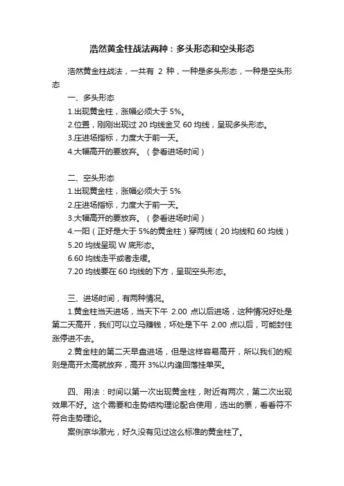浩然黄金柱战法两种：多头形态和空头形态