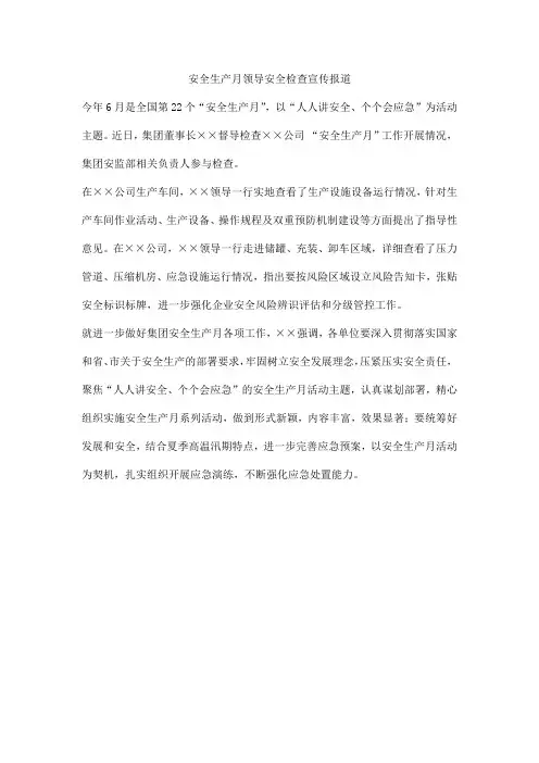 安全生产月领导安全检查宣传报道