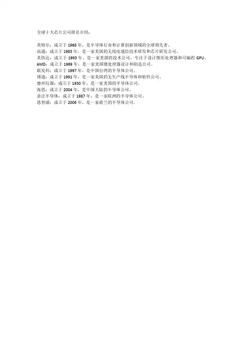 全球十大芯片公司排名介绍