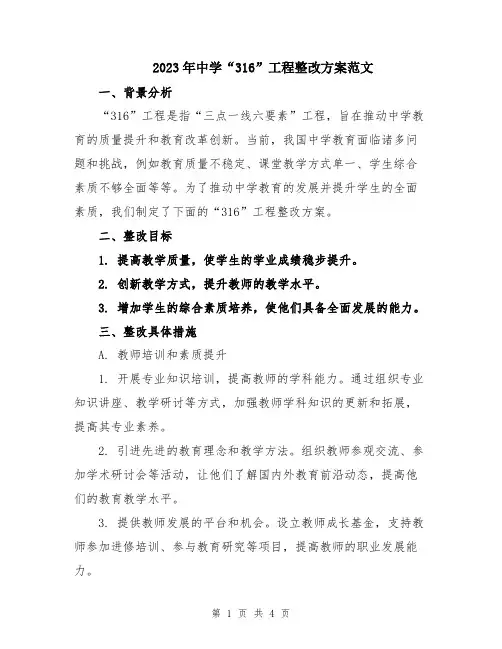 2023年中学“316”工程整改方案范文