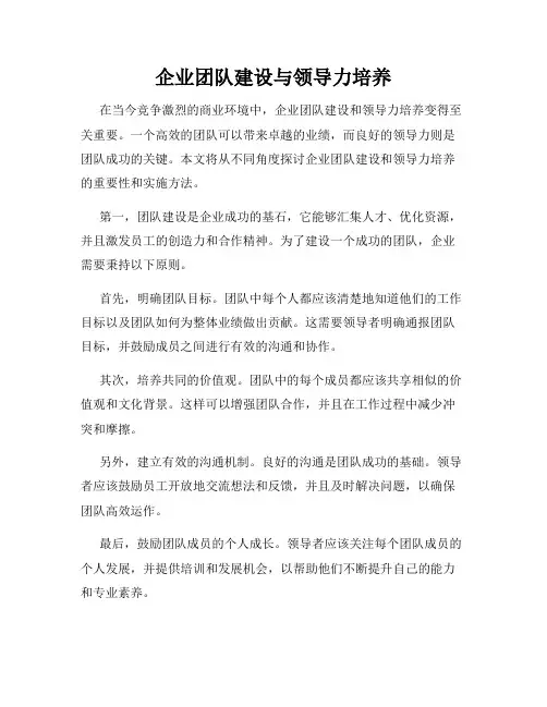 企业团队建设与领导力培养