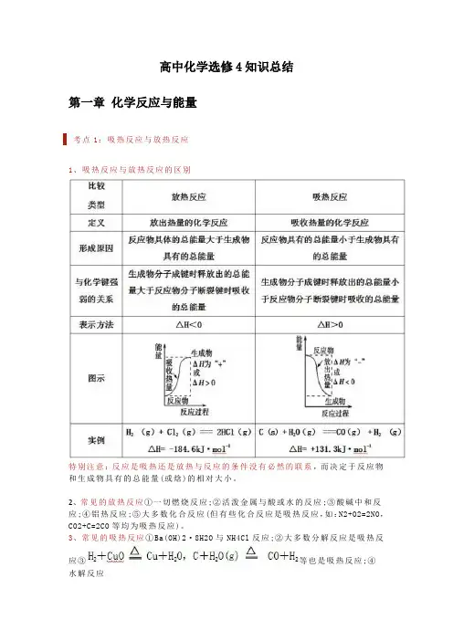 高中化学选修4知识总结