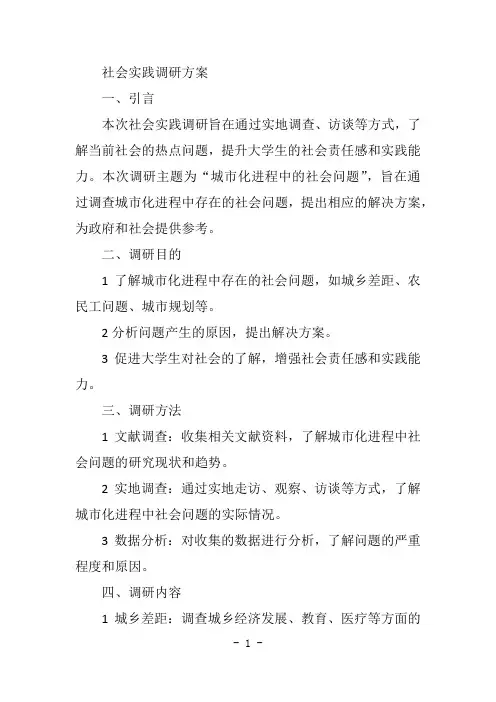 大二形势与政策,设计一份完整的社会实践调研方案