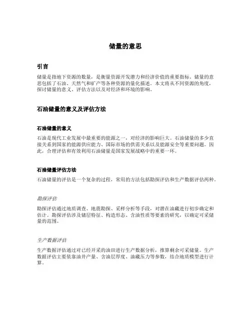 储量的意思解释