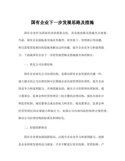 国有企业下一步发展思路及措施