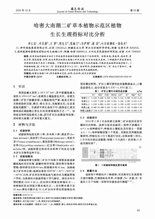 哈密大南湖二矿草本植物示范区植物生长生理指标对比分析