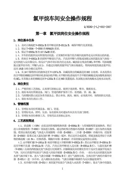 氯甲烷车间安全操作规程(新)