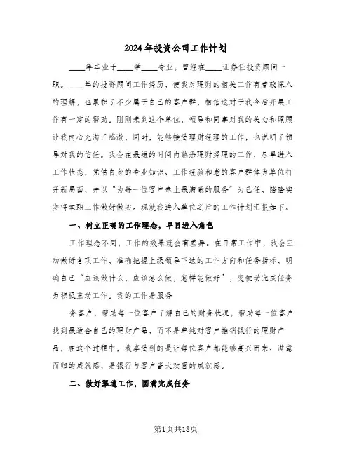 2024年投资公司工作计划(4篇)