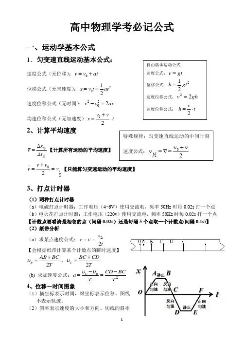物理学考必记公式