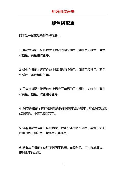 颜色搭配表