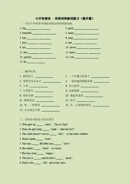 小升初语法总复习知识点+练习题之形容词和副词-提升篇(含答案)