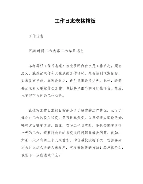 工作日志表格模板