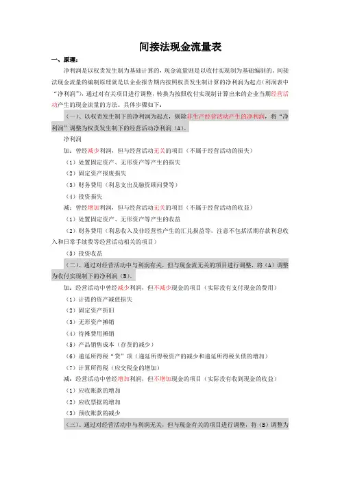 (完整版)间接法现金流量表参考方法