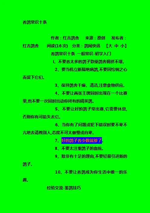 养鸽常识十条