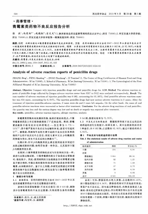 青霉素类药物不良反应报告分析