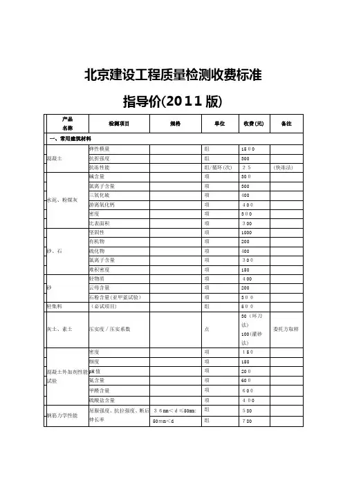 北京建设工程质量检测收费标准指导价