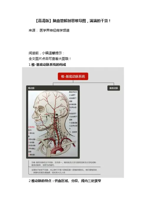 【高清版】脑血管解剖思维导图，满满的干货！