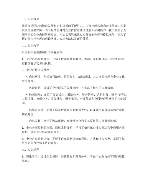 企业内控管理实训报告