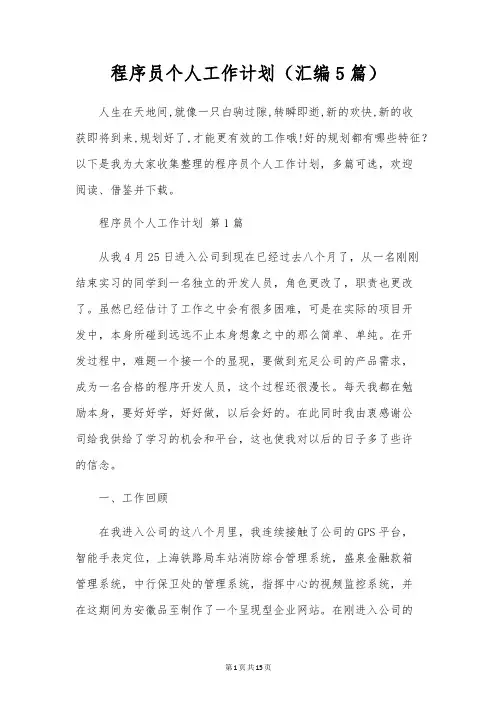 程序员个人工作计划(汇编5篇)