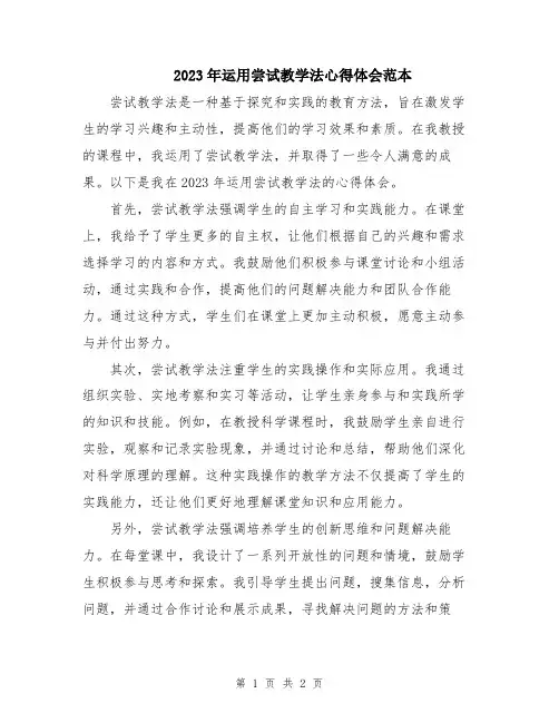 2023年运用尝试教学法心得体会范本