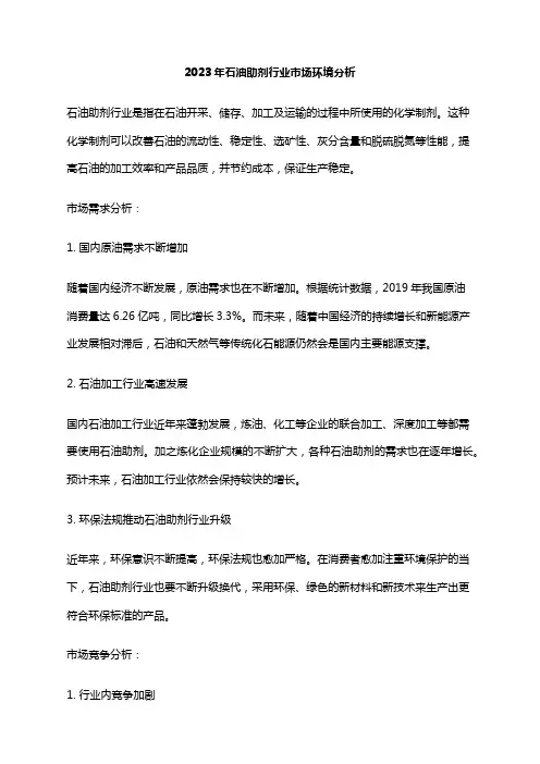 2023年石油助剂行业市场环境分析