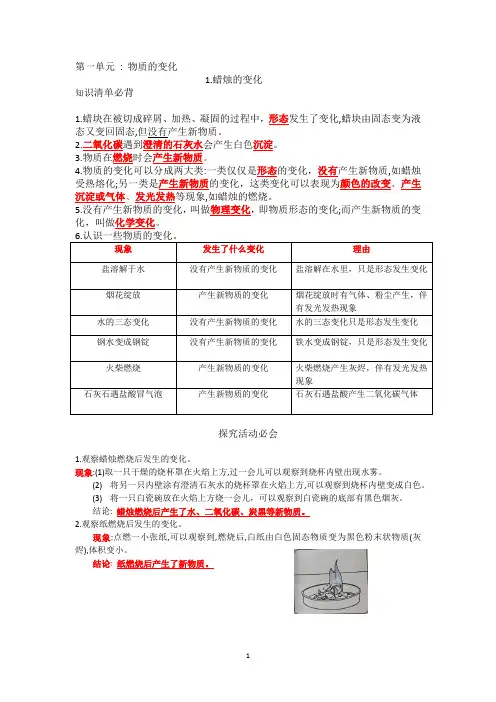 六年级科学上册背诵资料