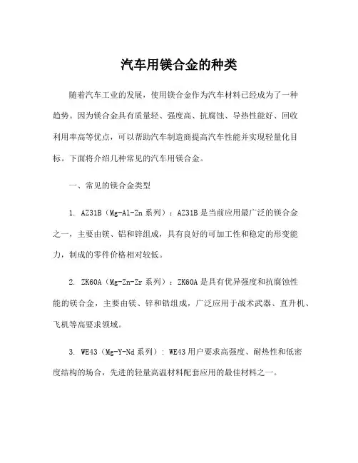 汽车用镁合金的种类