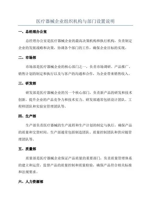 医疗器械企业组织机构与部门设置说明