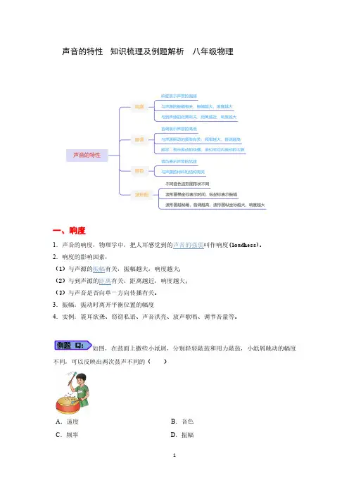 声音的特性  知识梳理及例题解析  八年级物理