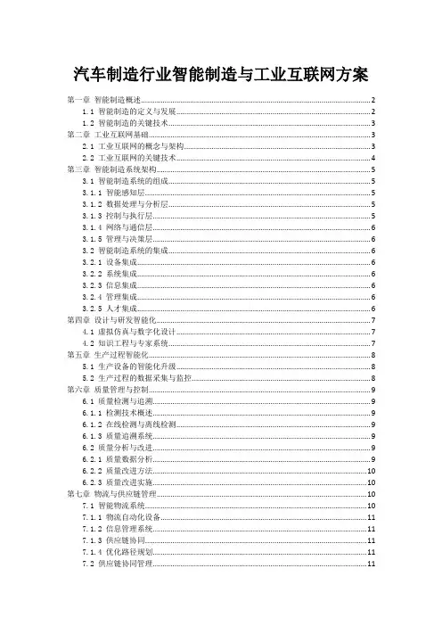 汽车制造行业智能制造与工业互联网方案